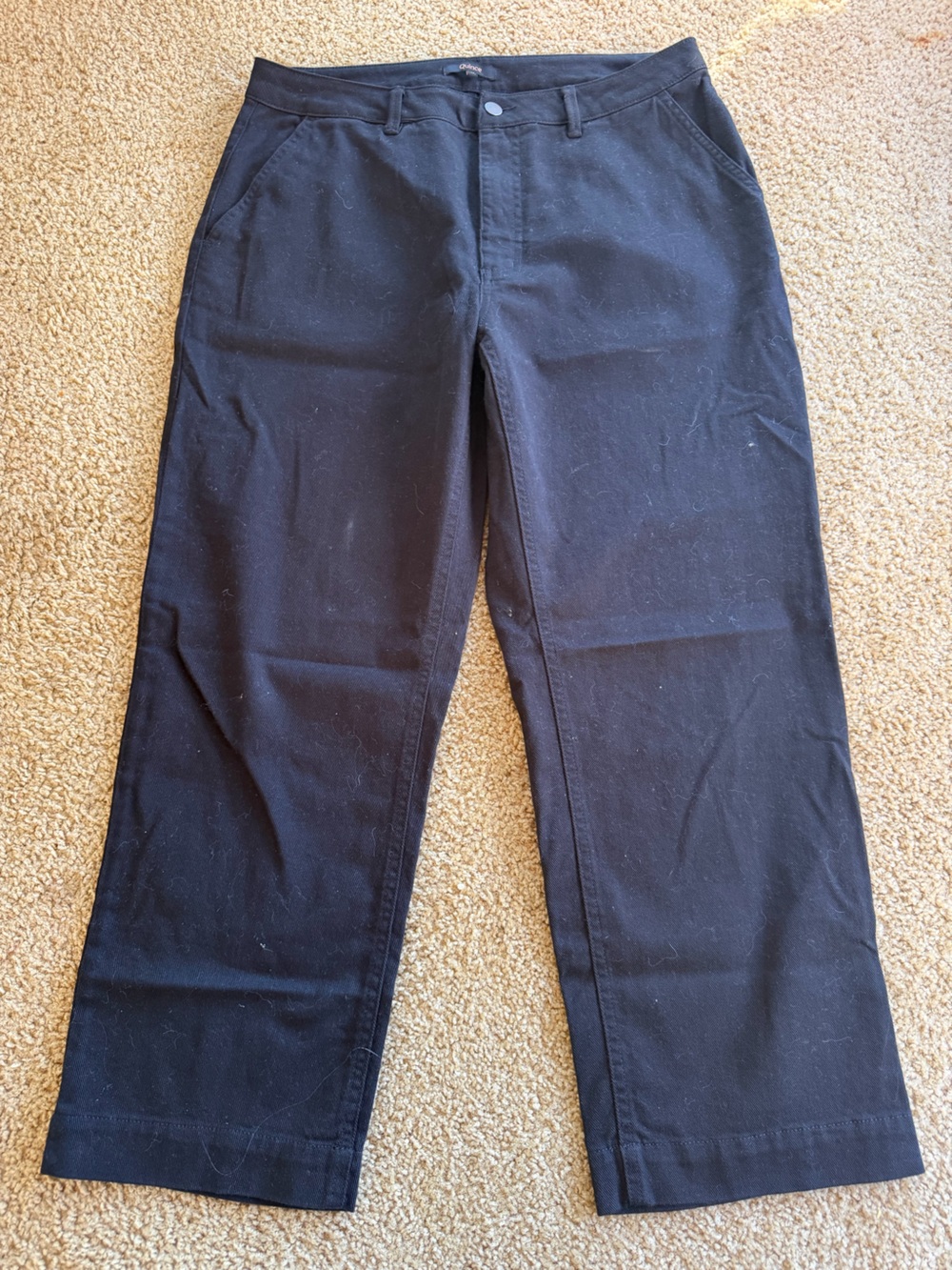 QUINCE Organic Stretch Cotton Twill Straight Leg Cropped Pants Black 12